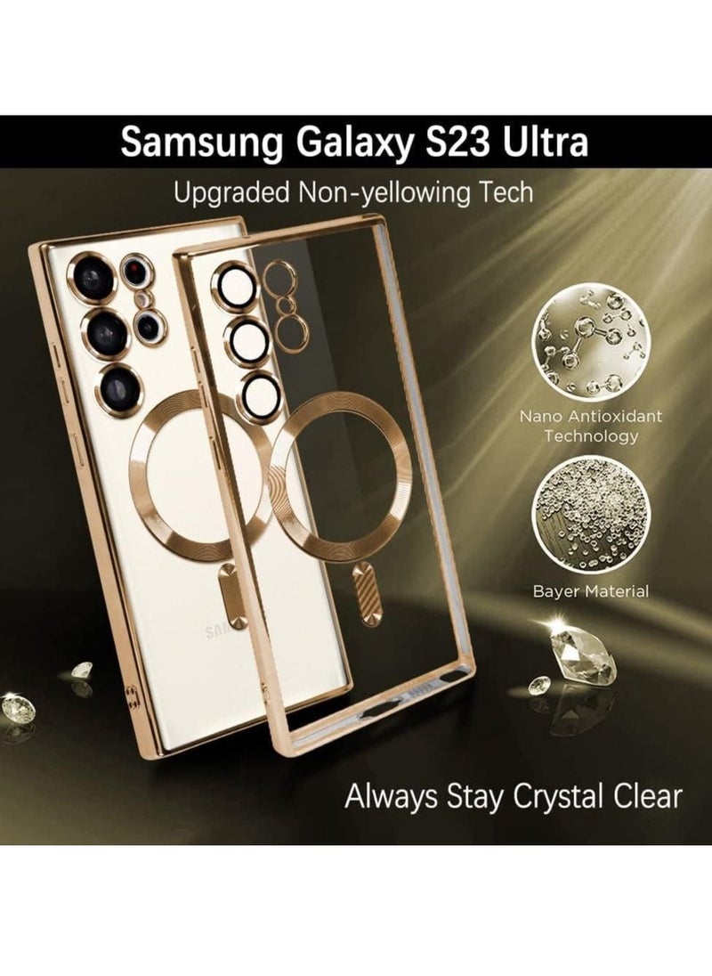 راكسوم حالة واضحة مغناطيسية لـ Samsung Galaxy S23 Ultra مع حامي عدسة الكاميرا Magsafe متوافق مع TPU Soft Soft Froofchproof المضاد للخلع (Samsung Galaxy S23 Ultra ، الذهب) - Image 3