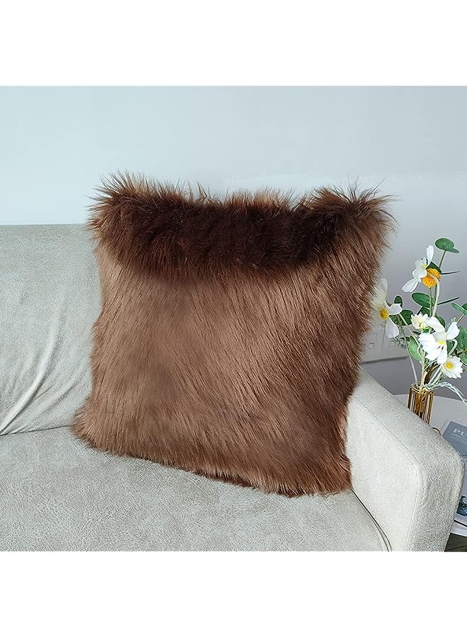 IAF Fur Throw Pillow Covers 18x18 Inch Luxury Long Fur Mongolian Fluffy Soft Cushion Cover Plush Square Floor Pillow Case for Couch Bedroom Sofa Chair 45x45CM (Coffee) - Image 1