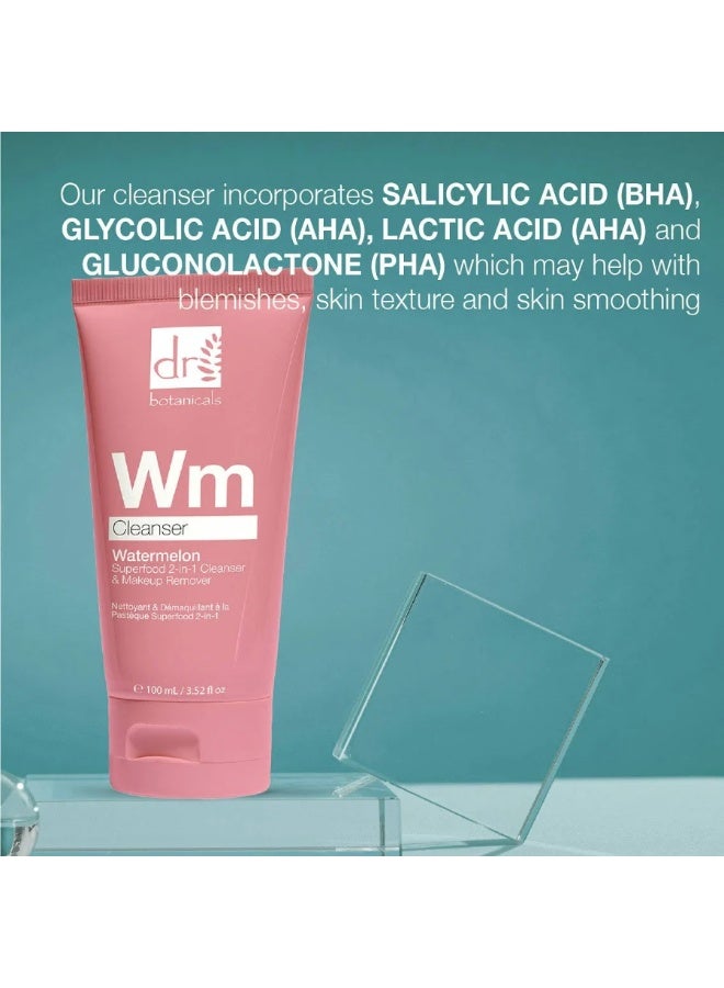 DR BOTANICALS Dr. Botanicals Watermelon Superfood 2-In-1 Cleanser & Makeup Remover with Glycolic Acid, Salicylic Acid & Lactic Acid 100ml - Image 2