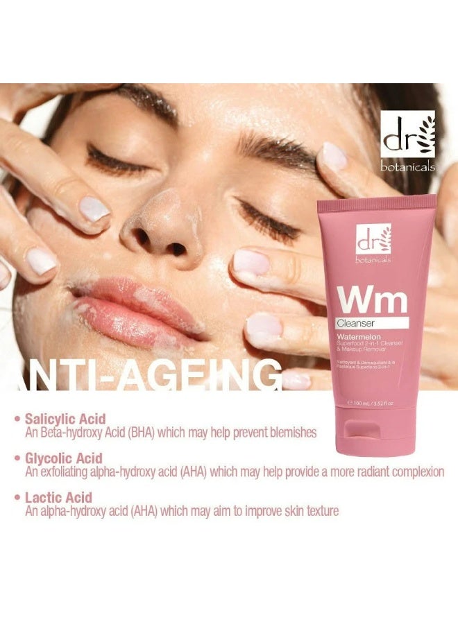 DR BOTANICALS Dr. Botanicals Watermelon Superfood 2-In-1 Cleanser & Makeup Remover with Glycolic Acid, Salicylic Acid & Lactic Acid 100ml - Image 4