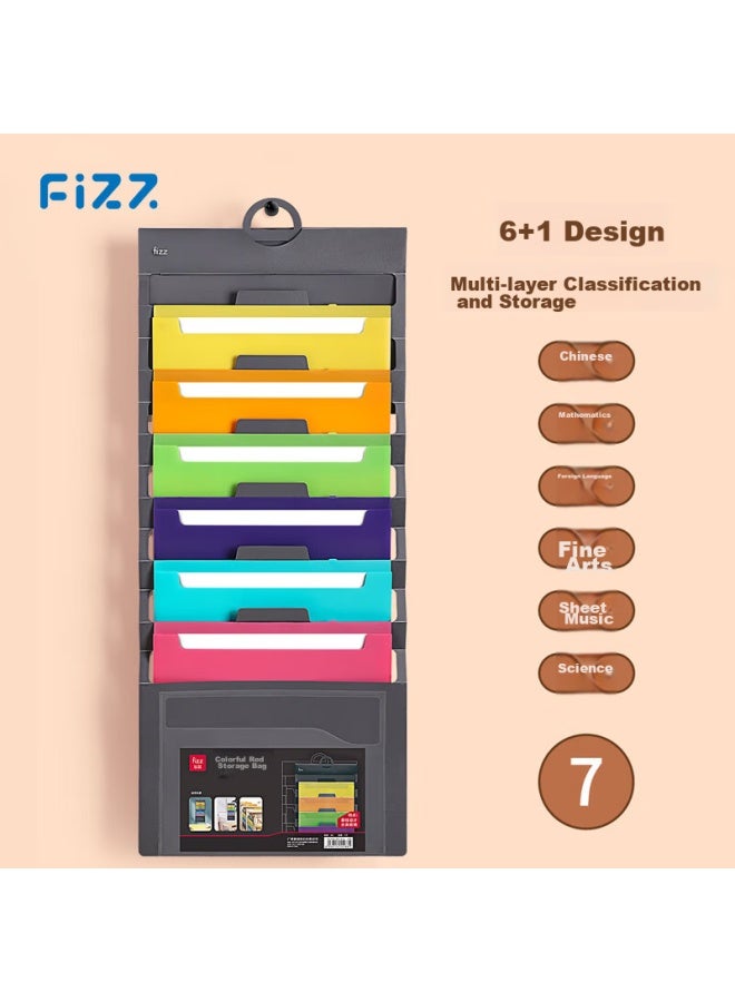 Fizz A4 Hanging Rainbow Accordion File Folder, Large Capacity Exam Paper Storage, Subject Organizer, Handbag, Wall-mounted Document Holder, 7-layer File Protection, For Office And Home Use, Fz104001 - Image 1