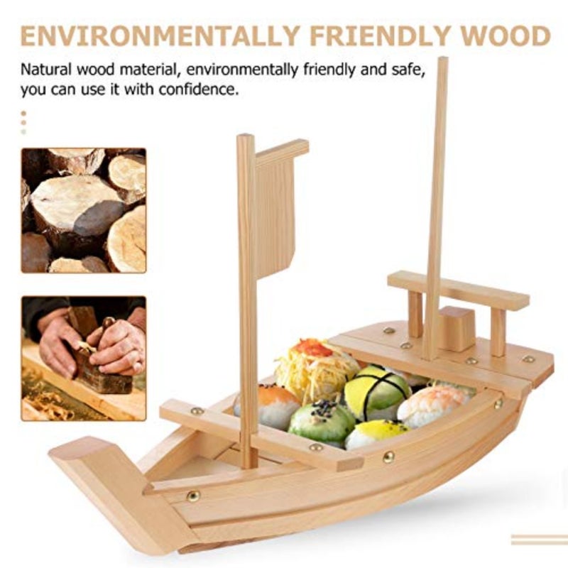 Wooden Sushi Boat Japanese Sashimi Sushi Boat Serving Tray Sushi Plate Tableware for Home Restaurant Bar - Image 3