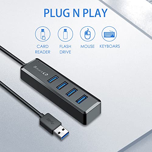 SmartQ H302S USB 3.0 Hub, 4-Port USB Expander with 2ft Long Cable, High-Speed Data Transfer, Compatible with Laptop, PC, Mac, Printer, External HDD - Image 3