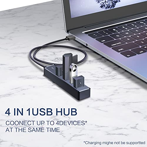 SmartQ H302S USB 3.0 Hub, 4-Port USB Expander with 2ft Long Cable, High-Speed Data Transfer, Compatible with Laptop, PC, Mac, Printer, External HDD - Image 2