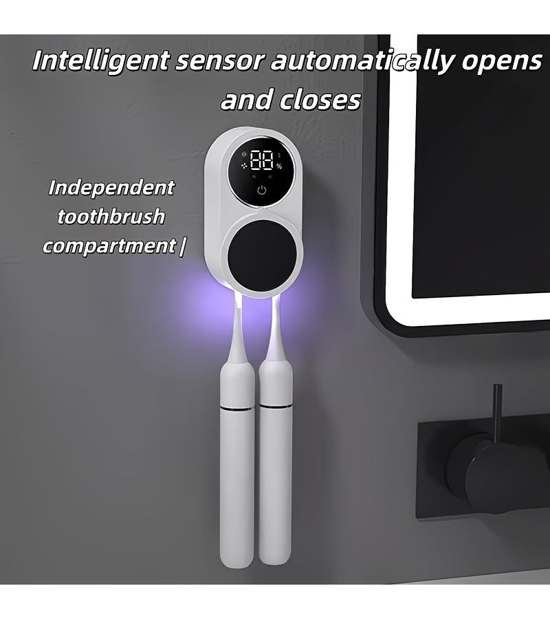 Smart Dual Induction Toothbrush Holder With Automatic Sensor Storage USB Charging LCD Digital Display Easy Wall Mount Installation No Drilling Required - Image 1