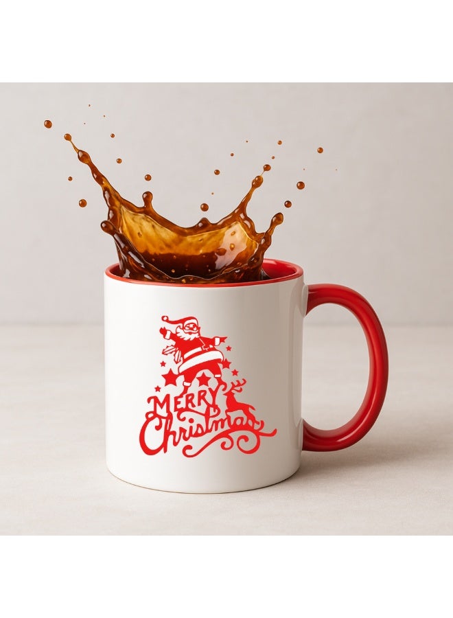 برينت شوب فور مي كوب قهوة سيراميكي مطبوع عليه عبارات عيد ميلاد سعيد - هدية مثالية للأصدقاء والموظفين | كوب أحمر ثنائي اللون بطابع وديكور عيد الميلاد - Image 3