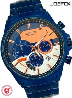 JoeFox Men's Luxury Fashion Stainless Steel Chronograph Watch Date Waterproof Watch Luxury Stainless Steel Band Waterproof Watch for Men Royal Blue  - Image 1