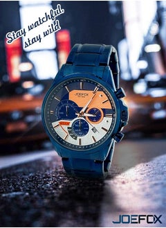 JoeFox Men's Luxury Fashion Stainless Steel Chronograph Watch Date Waterproof Watch Luxury Stainless Steel Band Waterproof Watch for Men Royal Blue  - Image 4