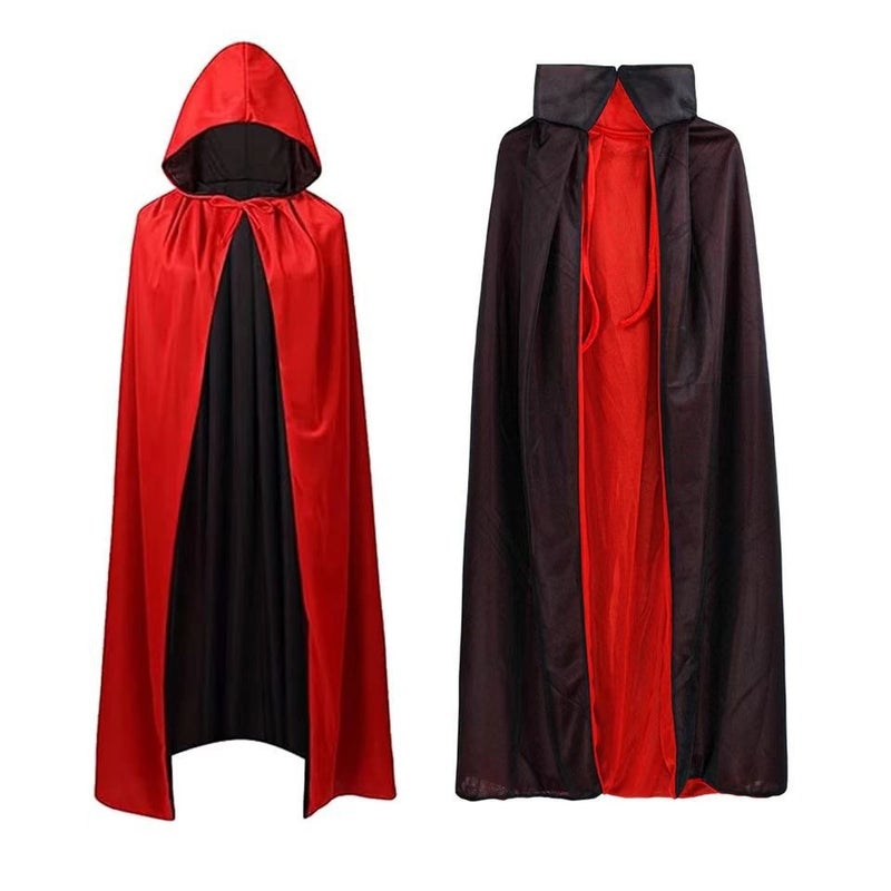 Chun Ling Jia Halloween Cape for Adults and Kids, Black and Red Stand Collar Reaper Costume, Cosplay Party Wizard Vampire Cape - Image 2
