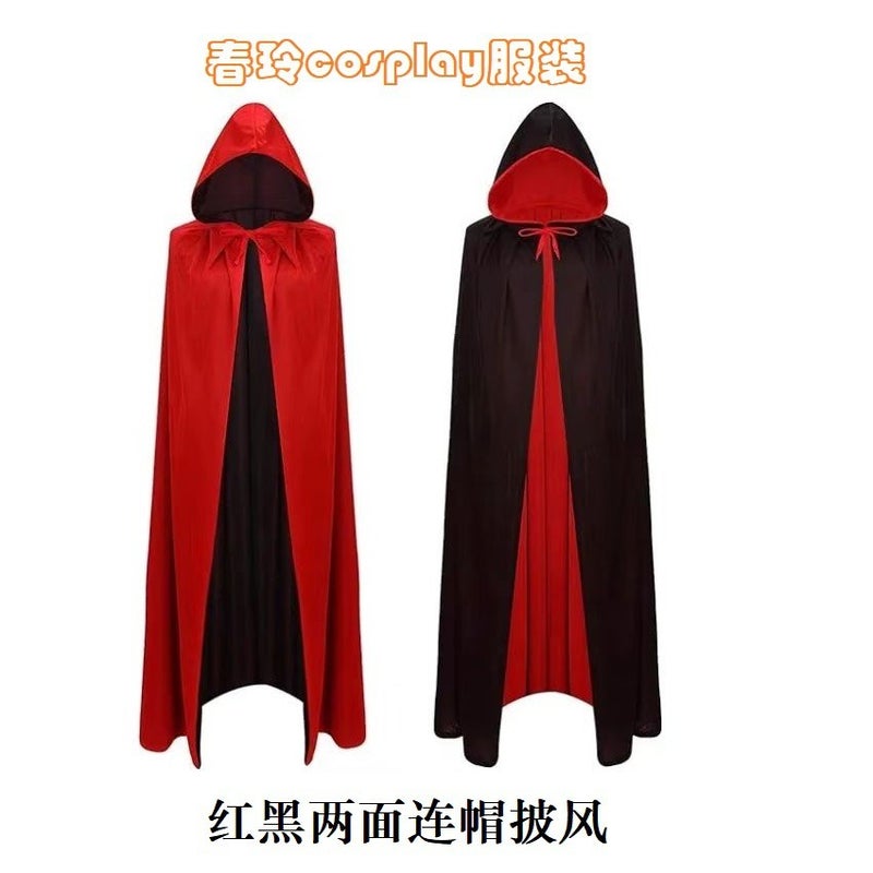 Chun Ling Jia Halloween Cape for Adults and Kids, Black and Red Stand Collar Reaper Costume, Cosplay Party Wizard Vampire Cape - Image 3
