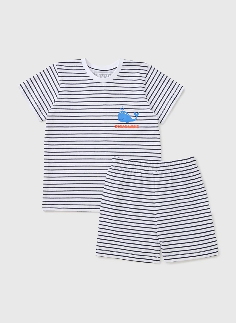 Matalan Kids Stripe Whale Pyjama Set
