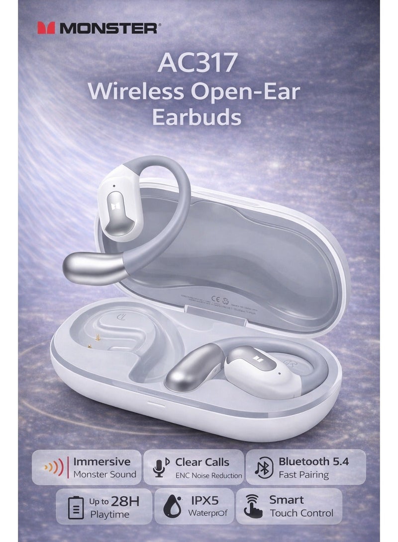 Monster AC317 Bluetooth 5.4 Wireless Open-Ear Headphones with ENC Noise Reduction, IPX5 Waterproof, Touch Control, Fast Charging, 28H Playtime for iOS & Android - Image 2