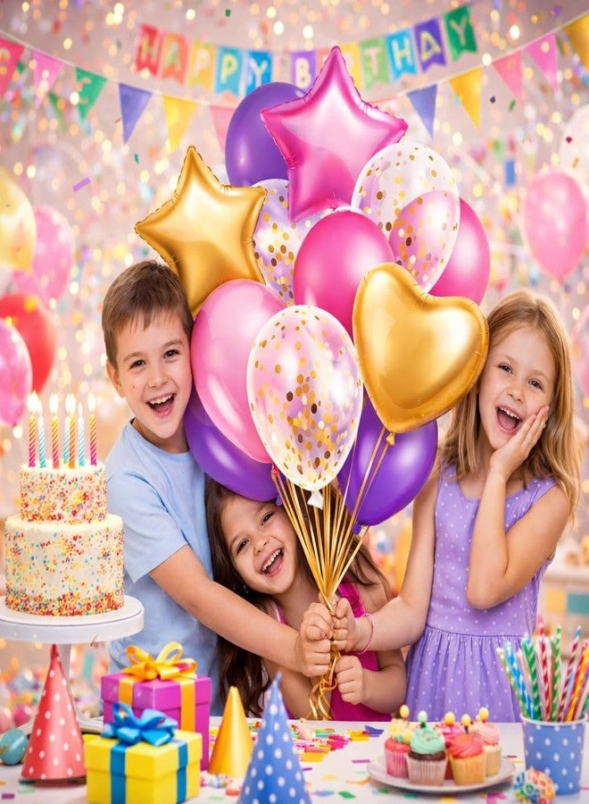 Fun Affairs Pink Purple Gold Balloon Bouquet Set (12 Pcs) - Star & Heart Foil Balloons with Confetti & Latex Balloons - Birthday Decoration, Girls Party, Baby Shower, Anniversary, Celebration Supplies - Image 4