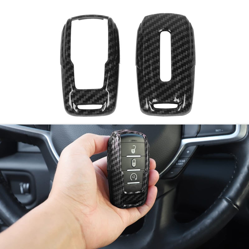 CheroCar for RAM Key Fob Cover Key Fob Shell Protector Keyless Remote Control Smart for 20182022 Dodge RAM Carbon Fiber