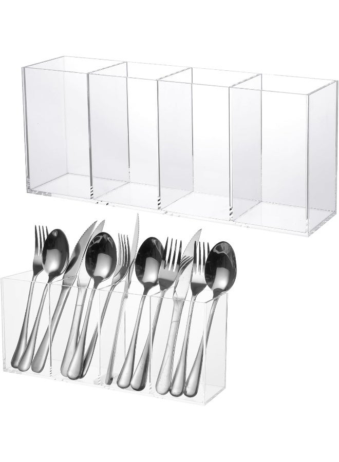 TPGP Acrylic Cutlery Storage Organizer with 4 Section, Cutlery Utensil Holder Storage Organizer Caddy for Kitchen Countertop Dining Room Home Desk Party Table - Holds Fork, Knife, Spoon, Silverware - Image 1