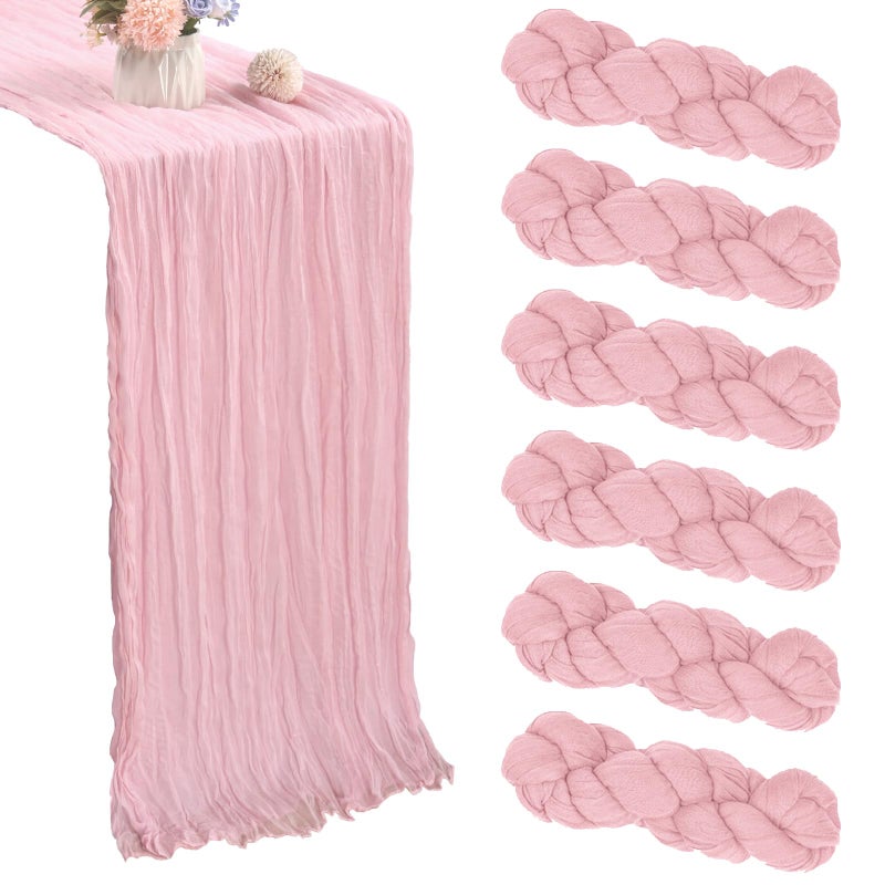 CKIKU 6 Pack Pink Cheesecloth Table Runner 35x120 Inch Gauze Rustic Boho Table Runner 10FT Cheese Cloth for Wedding Decor Birthday Party Bridal Baby Shower Table Decoration - Image 1