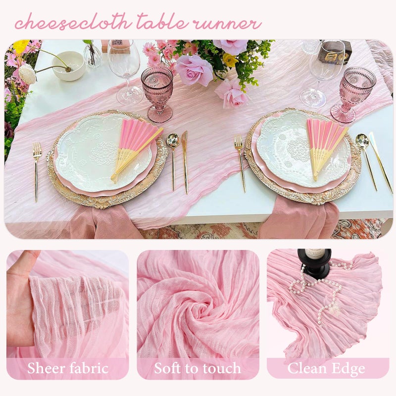CKIKU 6 Pack Pink Cheesecloth Table Runner 35x120 Inch Gauze Rustic Boho Table Runner 10FT Cheese Cloth for Wedding Decor Birthday Party Bridal Baby Shower Table Decoration - Image 4