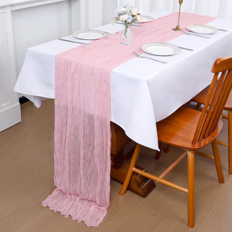 CKIKU 6 Pack Pink Cheesecloth Table Runner 35x120 Inch Gauze Rustic Boho Table Runner 10FT Cheese Cloth for Wedding Decor Birthday Party Bridal Baby Shower Table Decoration - Image 5