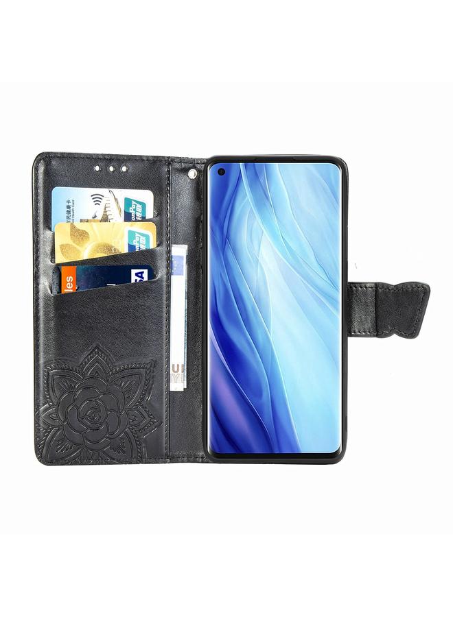 اس-توب جراب لهاتف OPPO Reno 4 PRO 4G جراب جلدي أفقي منقوش عليه زهرة حب الفراشة مع حامل / فتحة بطاقة / محفظة / حبل - Image 4