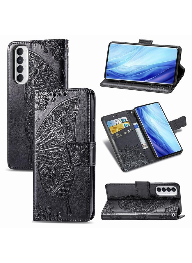 اس-توب جراب لهاتف OPPO Reno 4 PRO 4G جراب جلدي أفقي منقوش عليه زهرة حب الفراشة مع حامل / فتحة بطاقة / محفظة / حبل - Image 1