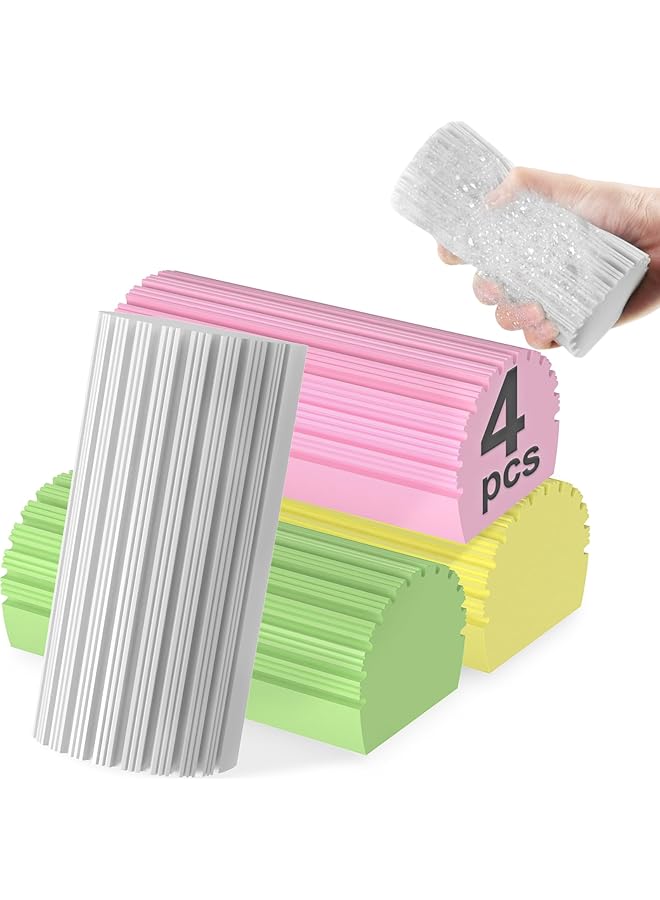 promass 4pcs Damp Dusting Sponge Duster, Household Clean Sponges Duster for Cleaning Baseboards Blinds, Vents, Window Trunk, Scrub Magic Sponge Eraser Reusable Wet Sponges Cleaning Supplies Tool