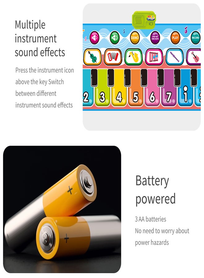 Piano Music Mat for Kids Floor Piano Mat Musical Keyboard Playmat Kids Musical Mats Play Blanket Early Educational Toys for Boys Girls Gifts for Kids with 10 musical keys 8 instrument Volume - Image 5