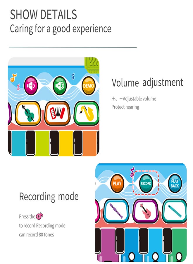 Piano Music Mat for Kids Floor Piano Mat Musical Keyboard Playmat Kids Musical Mats Play Blanket Early Educational Toys for Boys Girls Gifts for Kids with 10 musical keys 8 instrument Volume - Image 4