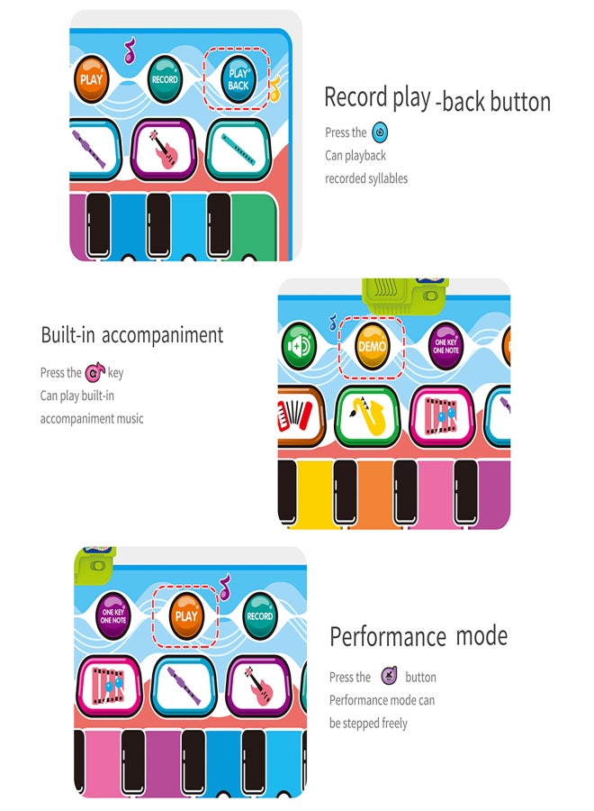 Piano Music Mat for Kids Floor Piano Mat Musical Keyboard Playmat Kids Musical Mats Play Blanket Early Educational Toys for Boys Girls Gifts for Kids with 10 musical keys 8 instrument Volume - Image 3