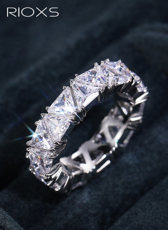 RIOXS Silver Plated Lab Diamond Wedding Eternity Band Ring Jewelry for Women, Fashion Cubic Zirconia Promise Ring for Anniversary Birthday Party - Image 5