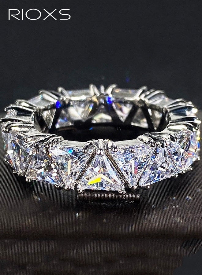 RIOXS Silver Plated Lab Diamond Wedding Eternity Band Ring Jewelry for Women, Fashion Cubic Zirconia Promise Ring for Anniversary Birthday Party - Image 1