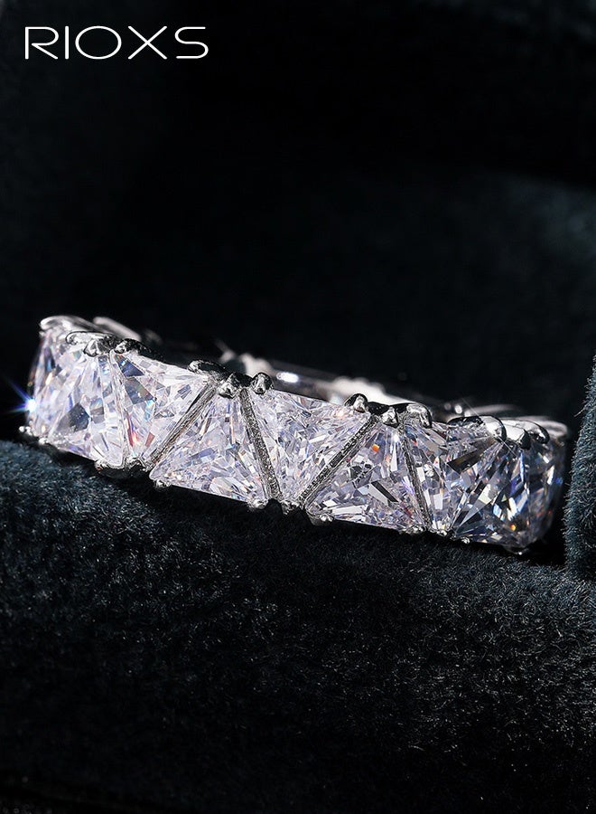 RIOXS Silver Plated Lab Diamond Wedding Eternity Band Ring Jewelry for Women, Fashion Cubic Zirconia Promise Ring for Anniversary Birthday Party - Image 4