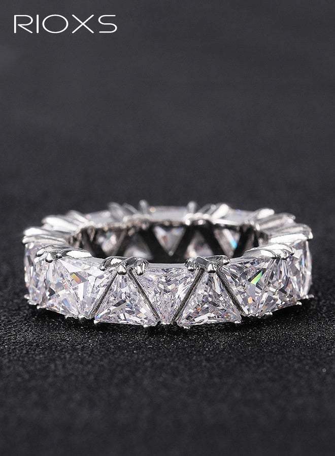 RIOXS Silver Plated Lab Diamond Wedding Eternity Band Ring Jewelry for Women, Fashion Cubic Zirconia Promise Ring for Anniversary Birthday Party - Image 3