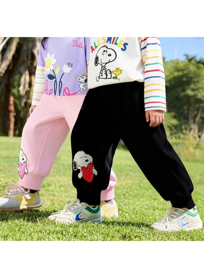 Snoopy Kids Pants Boys Sweatpants Girls Casual Trousers Baby Long Pants Snoopy Heart Light Heather Gray Size 90