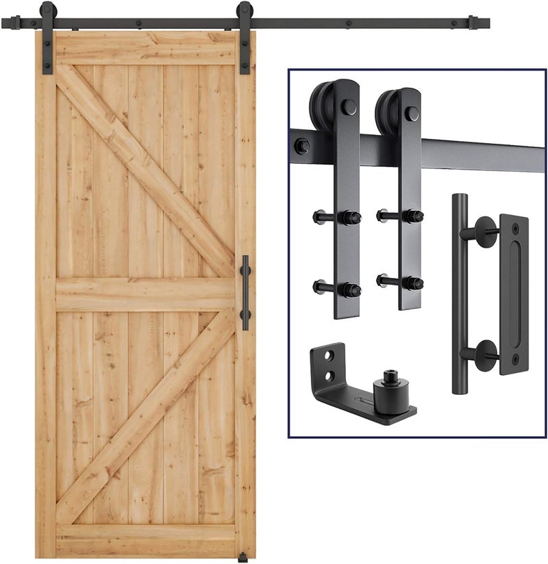 SMARTSTANDARD 6.8 FT Heavy Duty Sturdy Sliding Barn Door Hardware Kit, Black, (Whole Set Includes 1x Pull Handle Set & 1x Floor Guide) Fit 36"-40" Wide Door Panel (I Shape Hanger) - Image 1