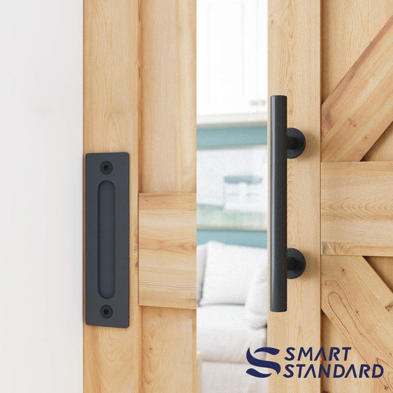 SMARTSTANDARD 6.8 FT Heavy Duty Sturdy Sliding Barn Door Hardware Kit, Black, (Whole Set Includes 1x Pull Handle Set & 1x Floor Guide) Fit 36"-40" Wide Door Panel (I Shape Hanger) - Image 5
