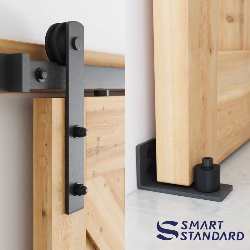 SMARTSTANDARD 6.8 FT Heavy Duty Sturdy Sliding Barn Door Hardware Kit, Black, (Whole Set Includes 1x Pull Handle Set & 1x Floor Guide) Fit 36"-40" Wide Door Panel (I Shape Hanger) - Image 4