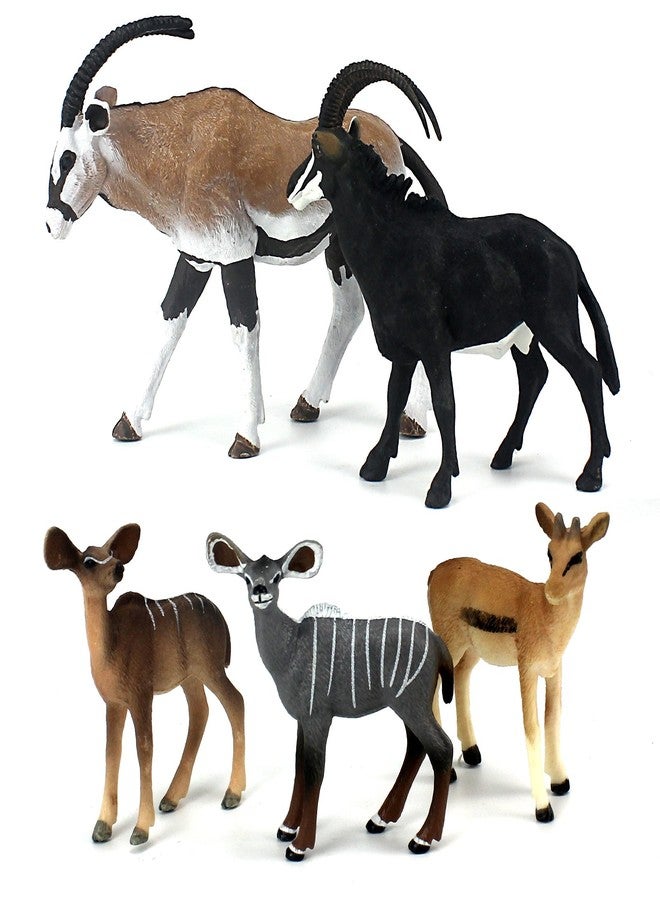 FUNSHOWCASE African Jungle Animals Toy Antelopes Figure Realistic Plastic Figurine Playset Lot 5-Piece - Image 1