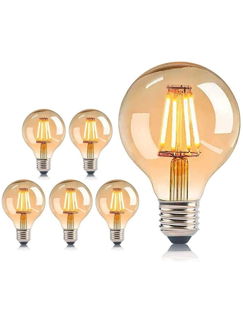 Gonice - E27 LED Light Bulb, Vintage Filament Globe Light Bulb, 4W Energy Saving 2700k Warm White Amber Glass Decorative Lamp, Ideal for Nostalgia and Retro Lighting - 6 Pack - Image 1