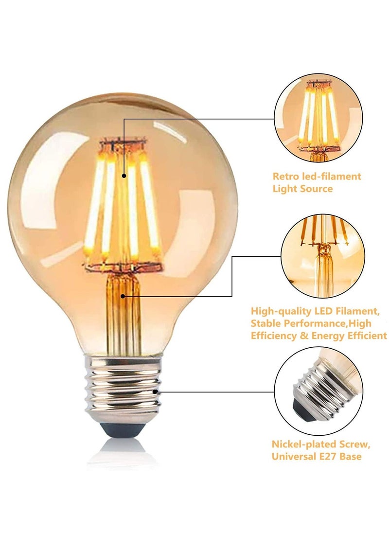 Gonice - E27 LED Light Bulb, Vintage Filament Globe Light Bulb, 4W Energy Saving 2700k Warm White Amber Glass Decorative Lamp, Ideal for Nostalgia and Retro Lighting - 6 Pack - Image 1