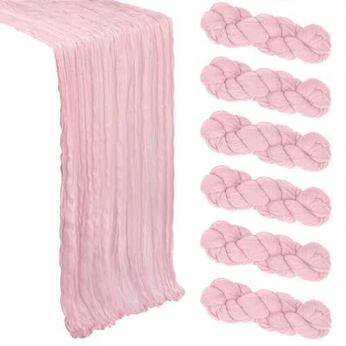 Heneger 6 Pack Pink Valentine's Day Table Runner Cheesecloth 10Ft Gauze Cheese Cloth Table Runner 35x120 Inch Boho Rustic Sheer Fabric for Holiday Party Decor Baby Shower Wedding Decorations - Image 1