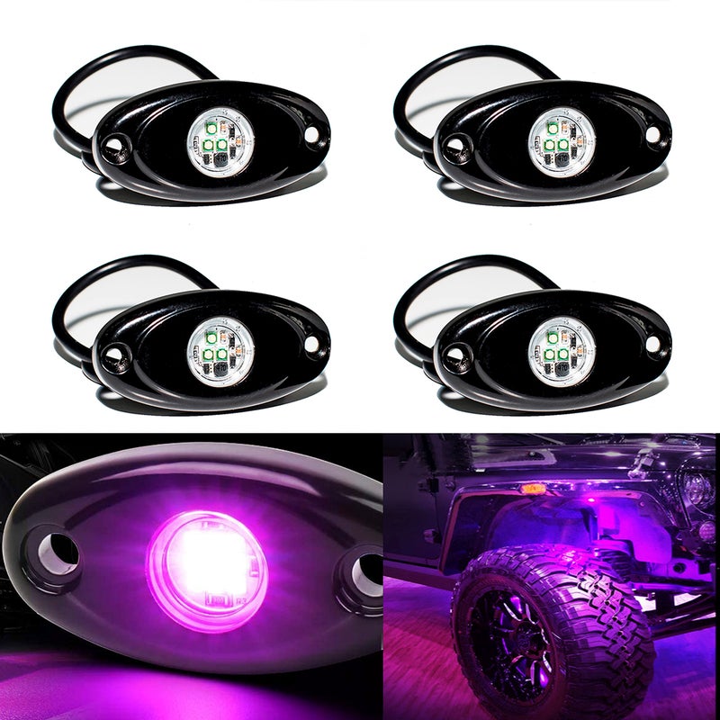 YONEDA 4 Pods Purple Rock Lights 6000K Ultra Bright LED Neon Underglow Lights IP68 Waterproof for Trucks SUV UTV ATV RZR Car Boats Pickup Motorcycle