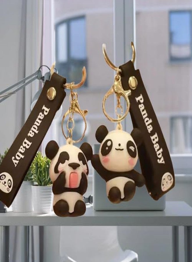 AEROSTARK Combo of 2 Cute Panda Keychain for Girls & Kids | 3D Cartoon Panda Baby Key Ring with Strap |Premium Silicone Key Holder for Purse, Backpack, Car Keys (Combo of 2) - Image 5