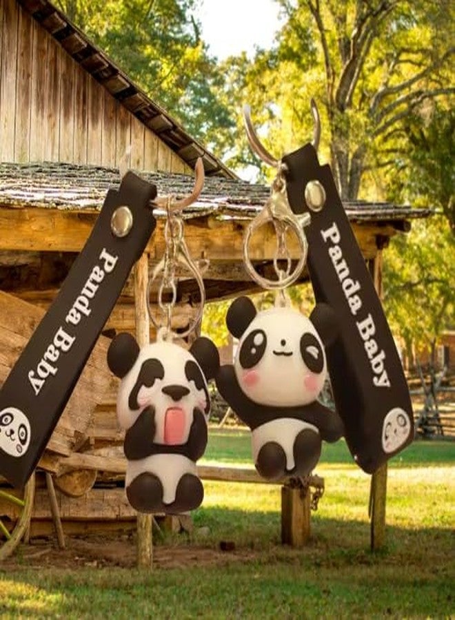AEROSTARK Combo of 2 Cute Panda Keychain for Girls & Kids | 3D Cartoon Panda Baby Key Ring with Strap |Premium Silicone Key Holder for Purse, Backpack, Car Keys (Combo of 2) - Image 4