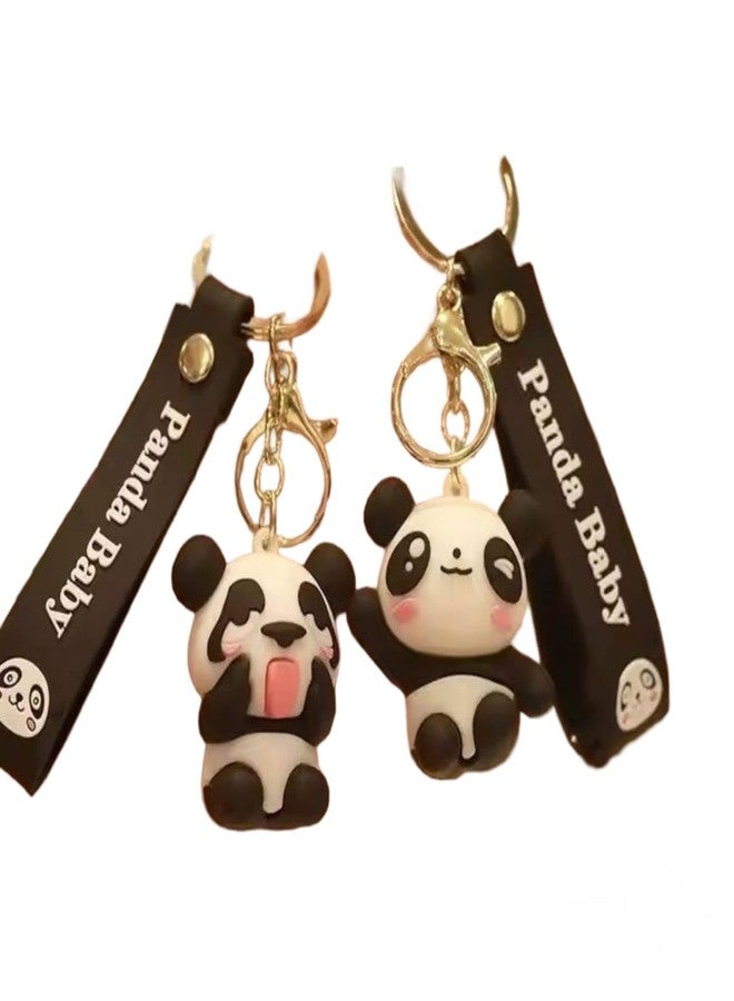 AEROSTARK Combo of 2 Cute Panda Keychain for Girls & Kids | 3D Cartoon Panda Baby Key Ring with Strap |Premium Silicone Key Holder for Purse, Backpack, Car Keys (Combo of 2) - Image 3