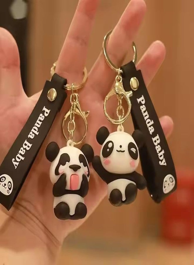 AEROSTARK Combo of 2 Cute Panda Keychain for Girls & Kids | 3D Cartoon Panda Baby Key Ring with Strap |Premium Silicone Key Holder for Purse, Backpack, Car Keys (Combo of 2) - Image 1
