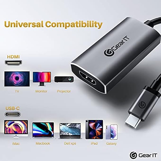 GearIT USB-C TO HDMI 8K HDR ADAPTOR, 8K@60HZ OR 4K@120HZ DP ALT MODE, TYPE C THUNDERBOLT 3/4 COMPATIBLE FOR MACBOOK PRO 2020, IPAD PRO 2020, GALAXY S20, AND MORE - Image 3