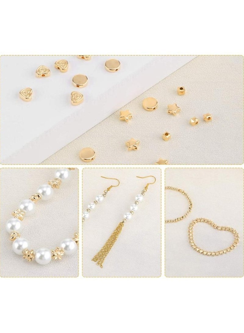 SYOSI Loose Beads, SYOSI 1200 Pieces Spacer Beads Set Star Round Ball Beads, Faceted Spacer Beads, Heart Beads, Flower Beads Flat Disc Beads for Bracelet Earring Necklace Jewelry Making (Gold) - Image 2
