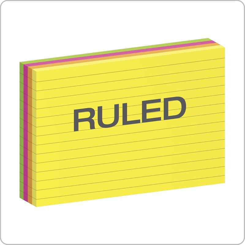 Oxford Neon Index Cards, 4" x 6", Ruled, Assorted Colors, 100 Per Pack - Image 2