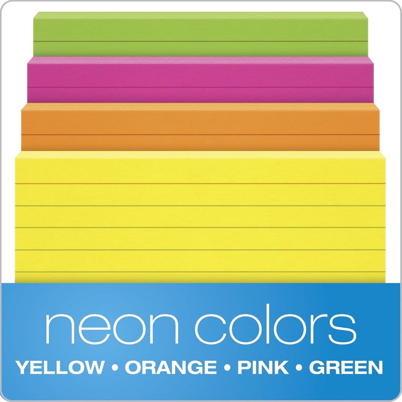 Oxford Neon Index Cards, 4" x 6", Ruled, Assorted Colors, 100 Per Pack - Image 4