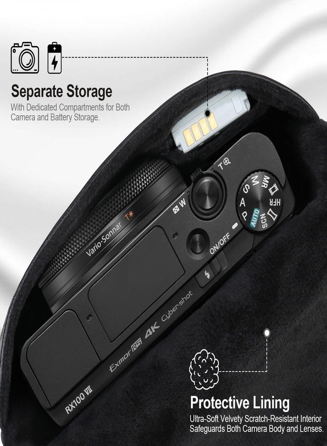 لاكدو حقيبة كاميرا لاكدو لكاميرا سوني RX100 VII/ RX100 VI/ RX100 V/RX100 IV/RX100 III الرقمية، جراب سفر واقٍ من الجلد الناعم، حقيبة سوني RX100 صغيرة الحجم مع حزام للمعصم، أسود - Image 2